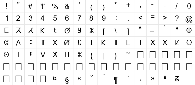 Amazigh tifinagh Masensen Regular  glyph index