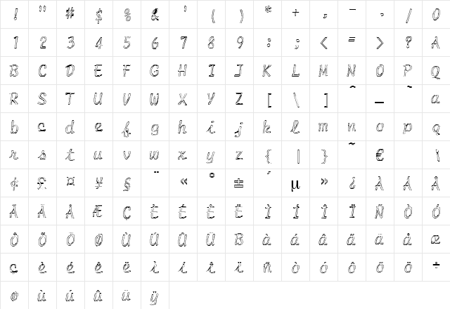 MangusteOpen Regular  glyph index