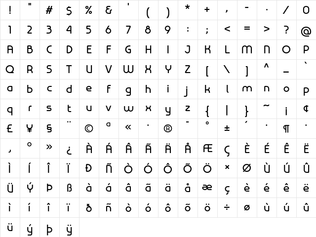 Omni Bold  glyph index