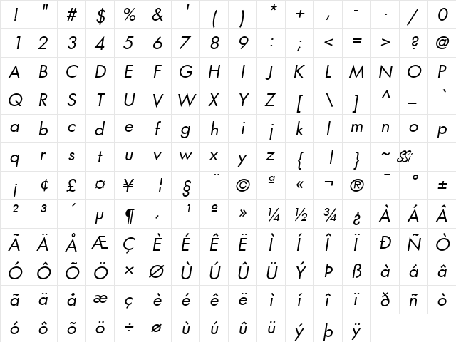 Kudos Book SSi Book Italic  glyph index