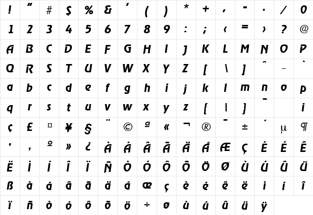Ragtime-Serial BoldItalic  glyph index