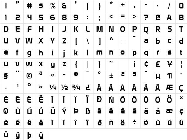 Domyouji Regular  glyph index