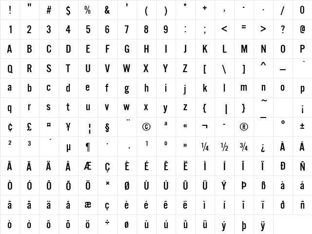 AlternateGotNo3D Regular  glyph index