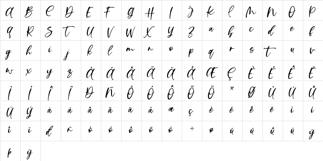 Vista La Diva Regular  glyph index