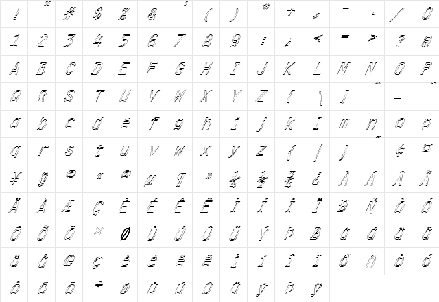 FZ DIGITAL 4 HOLLOW ITALIC Normal  glyph index