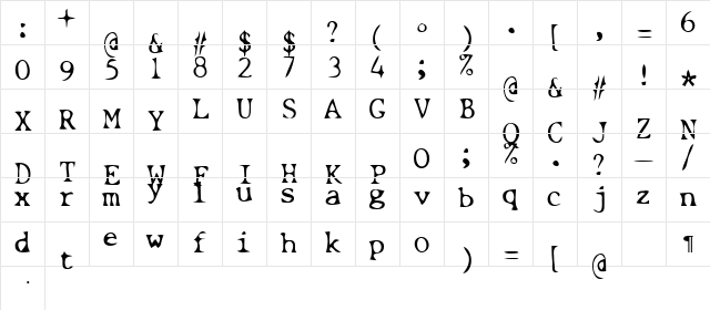 Confused Regular  glyph index