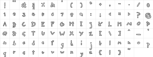 PC Stitch Regular  glyph index