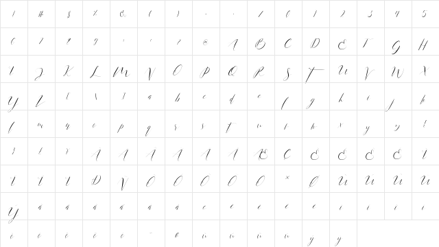 Anita Jane Regular  glyph index