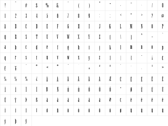 Newston Normal  glyph index