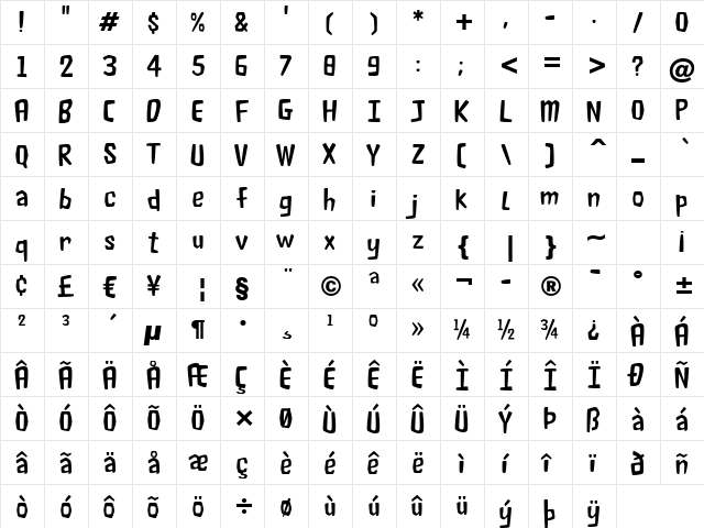 Fluffy Slacks BTN Lt Regular  glyph index