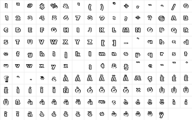 FuturaShaDExtBolRe1 Regular  glyph index