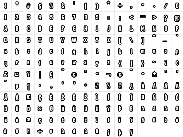 d La Cruz Regular  glyph index