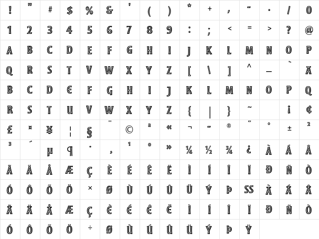 Moonglow Semibold Condensed  glyph index