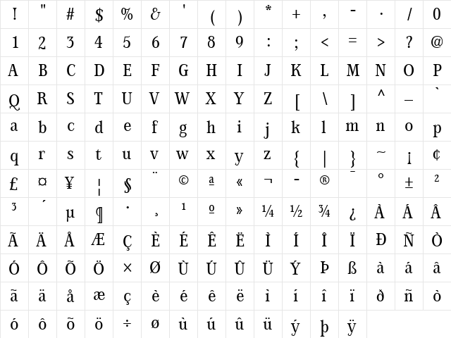 AISwan Medium Condensed  glyph index