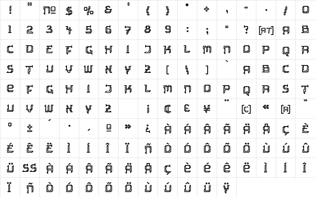 Tipi Electric Inline Regular  glyph index