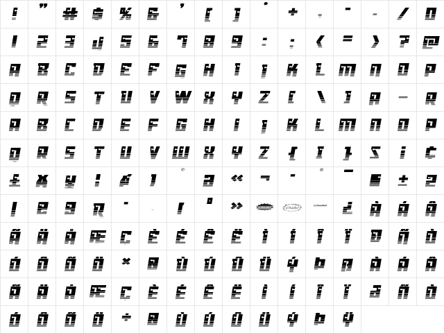 Dangerbot Halftone Regular  glyph index