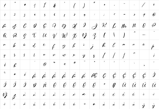 Sophie Robinson Regular  glyph index