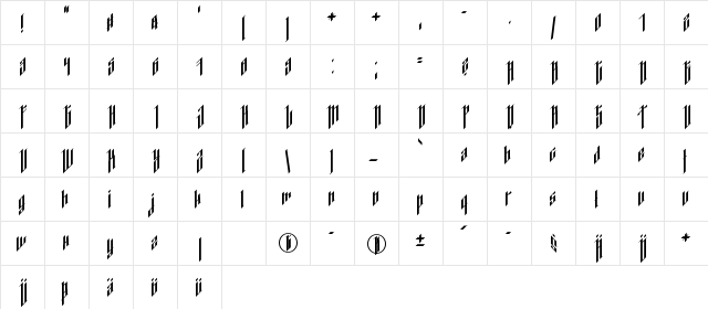 Dancing_DL1.0 Regular  glyph index