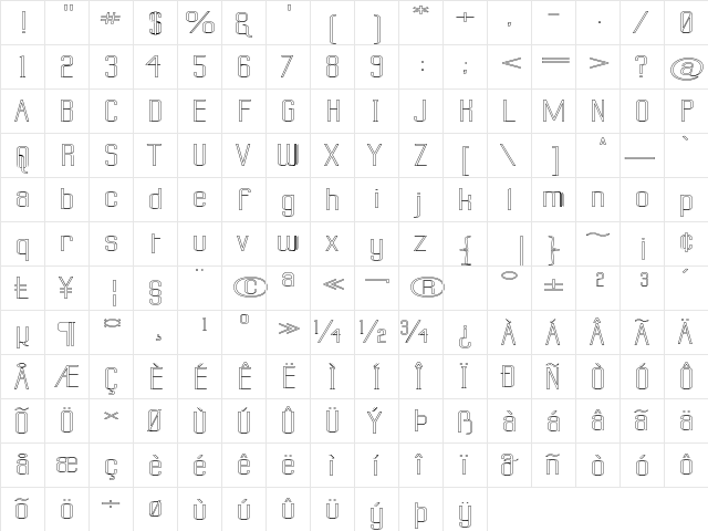 Labtop Superwide Outline Regular  glyph index