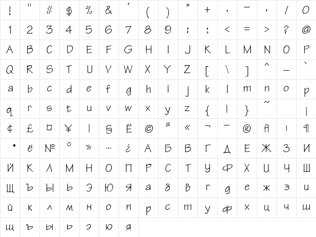 TechnicalDi Regular  glyph index