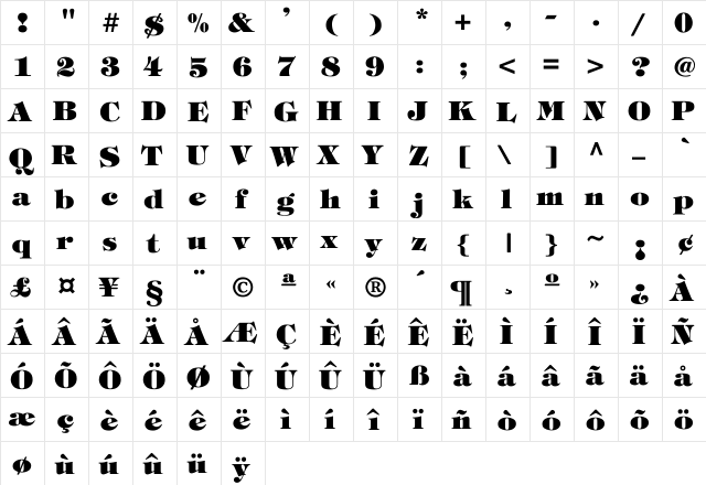 kENLEY Heavy-Normal Regular  glyph index