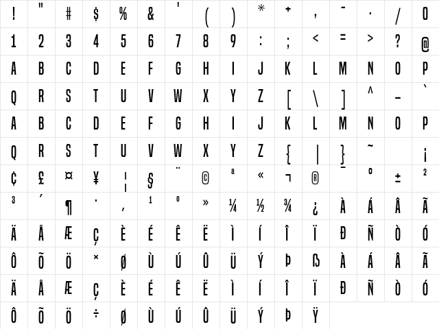 Built Titling Regular  glyph index