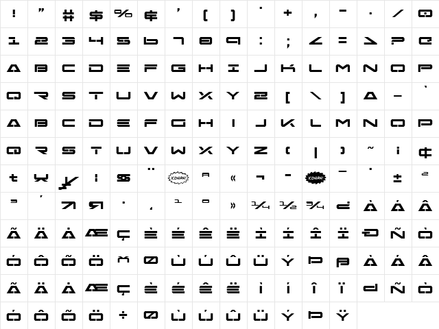 Free Agent Bold Expanded Bold Expanded  glyph index