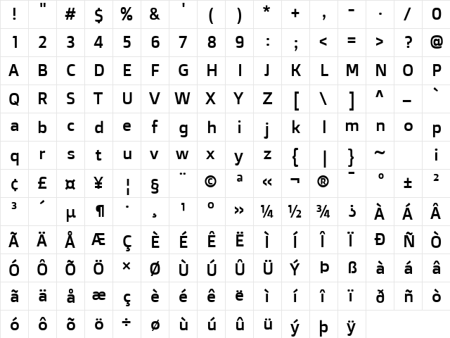 Doppio One Regular  glyph index