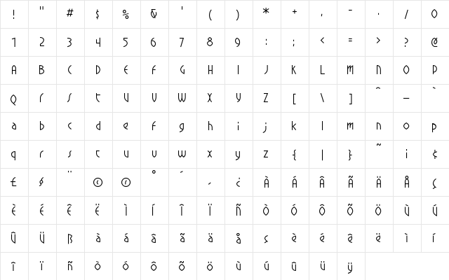 CrowBeakLight Regular  glyph index