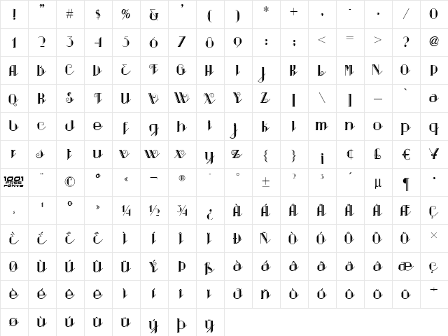 Sarsaparilla NF Regular  glyph index