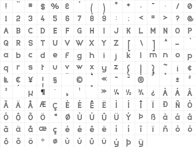 Zebrra Regular  glyph index