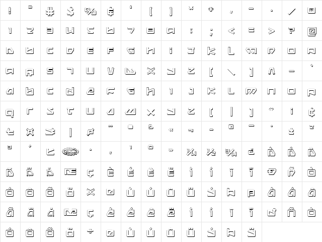 Kobold 3D Regular  glyph index