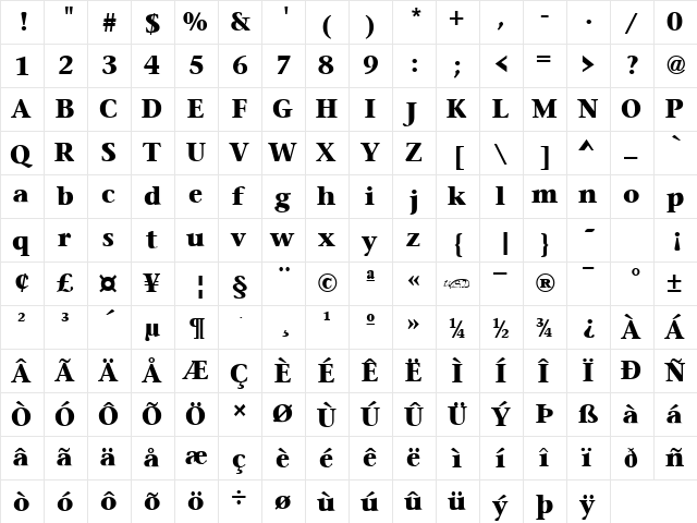 PrudentialHeavy normal  glyph index