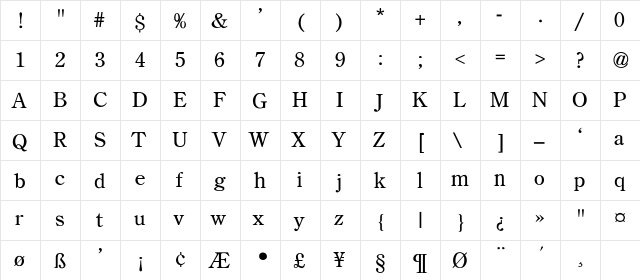 Schuyler Light Regular  glyph index