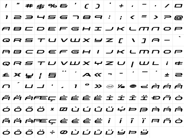 Antietam Italic Italic  glyph index