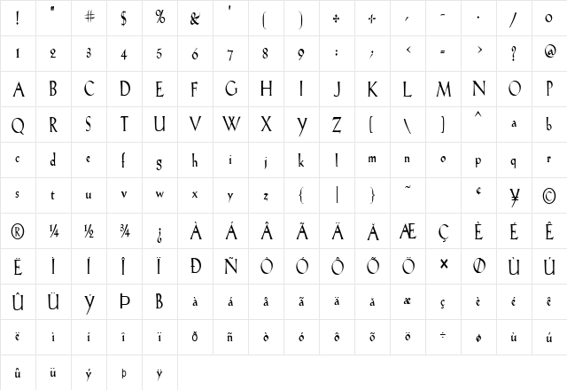 Salem-Condensed Normal  glyph index