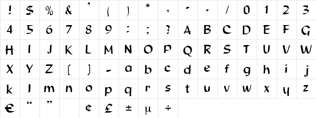 Danton Regular  glyph index