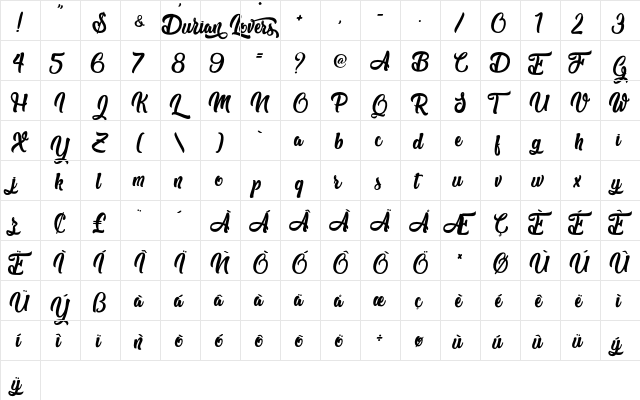 Durian Lovers - Personal Use Regular  glyph index