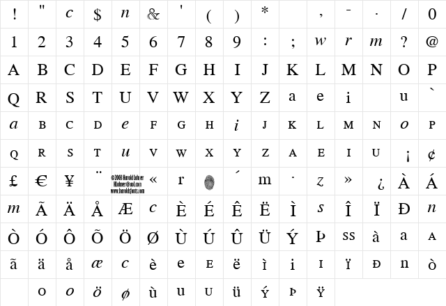 Willing Race Regular  glyph index