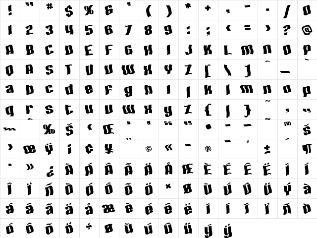 SF Hallucination Extreme Regular  glyph index