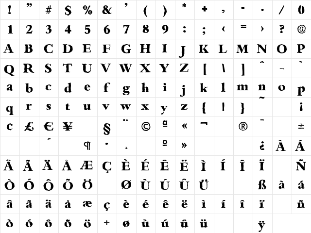 BambergAntique-Xbold Regular  glyph index