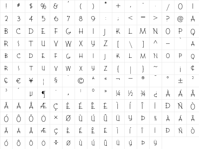 WigwamNF Light  glyph index