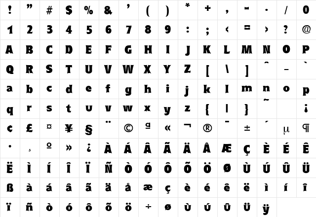 Roundest-Serial-Heavy Regular  glyph index