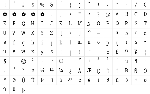 Diezma Rd Light Regular  glyph index