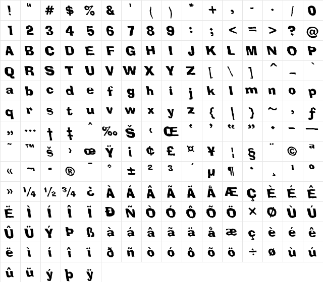 a_BrokerRevObl Regular  glyph index