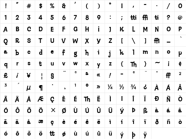 Klepto ITC Bold  glyph index