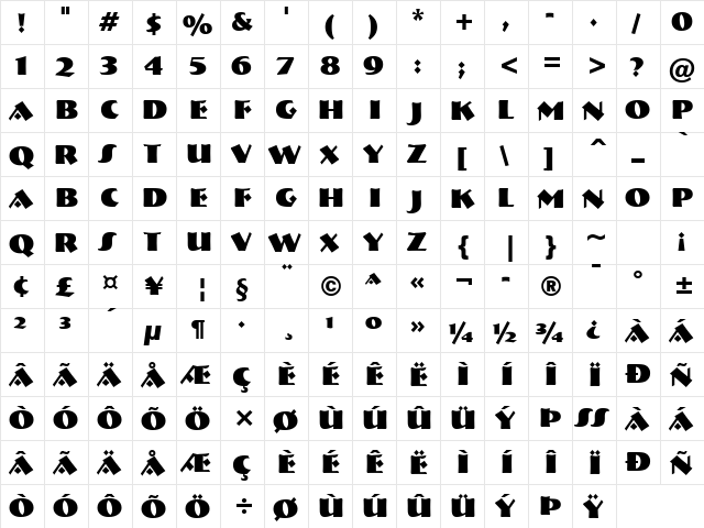 Jungle Caps Regular  glyph index