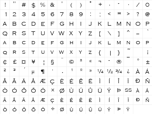 CopperplateTLig Regular  glyph index
