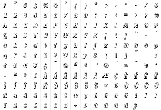 AbelBeckerShadow BoldItalic  glyph index