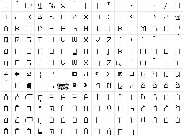 Oxygen Regular  glyph index